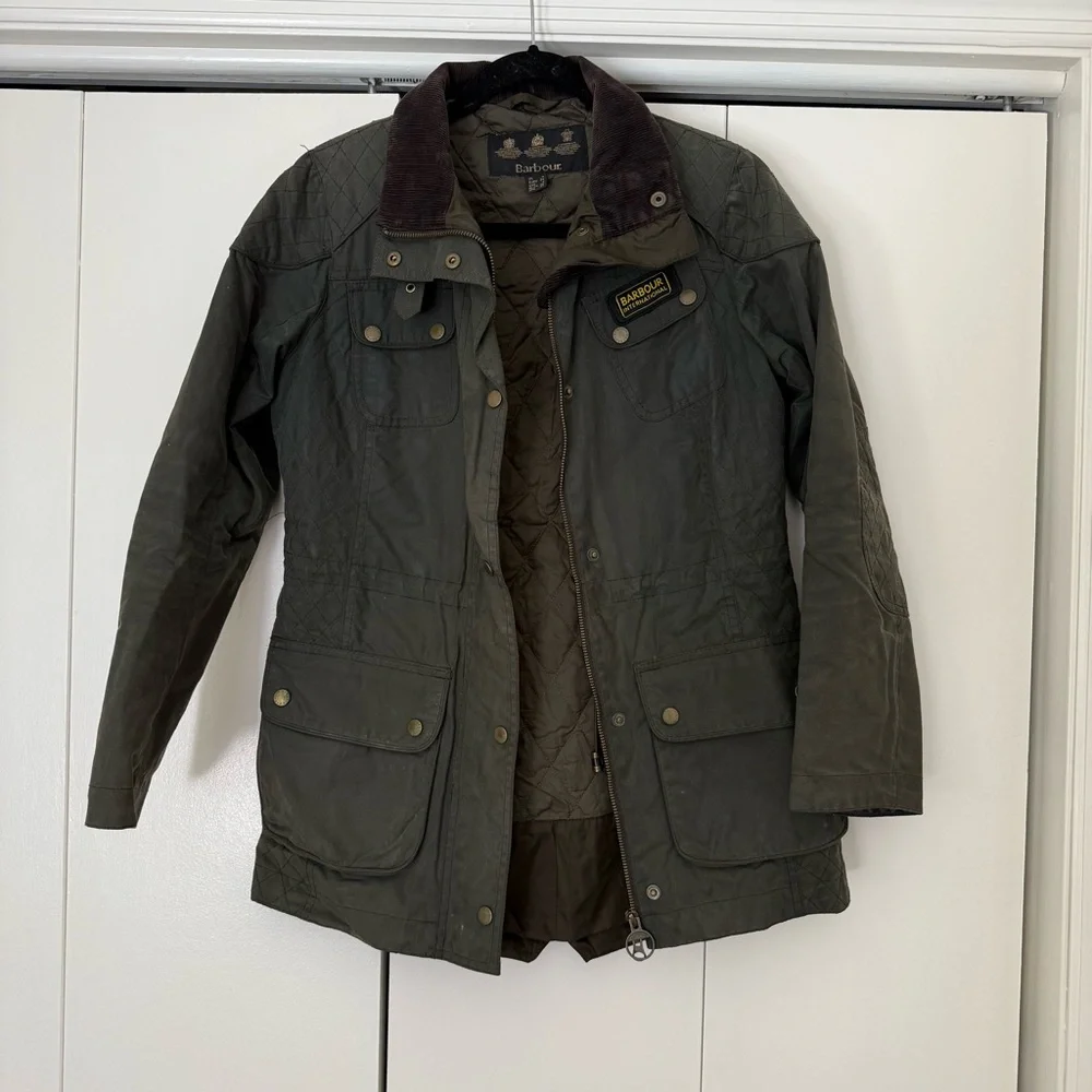 Barbour International Green Waxed Jacket Size USA 4 - Picture 1 of 5